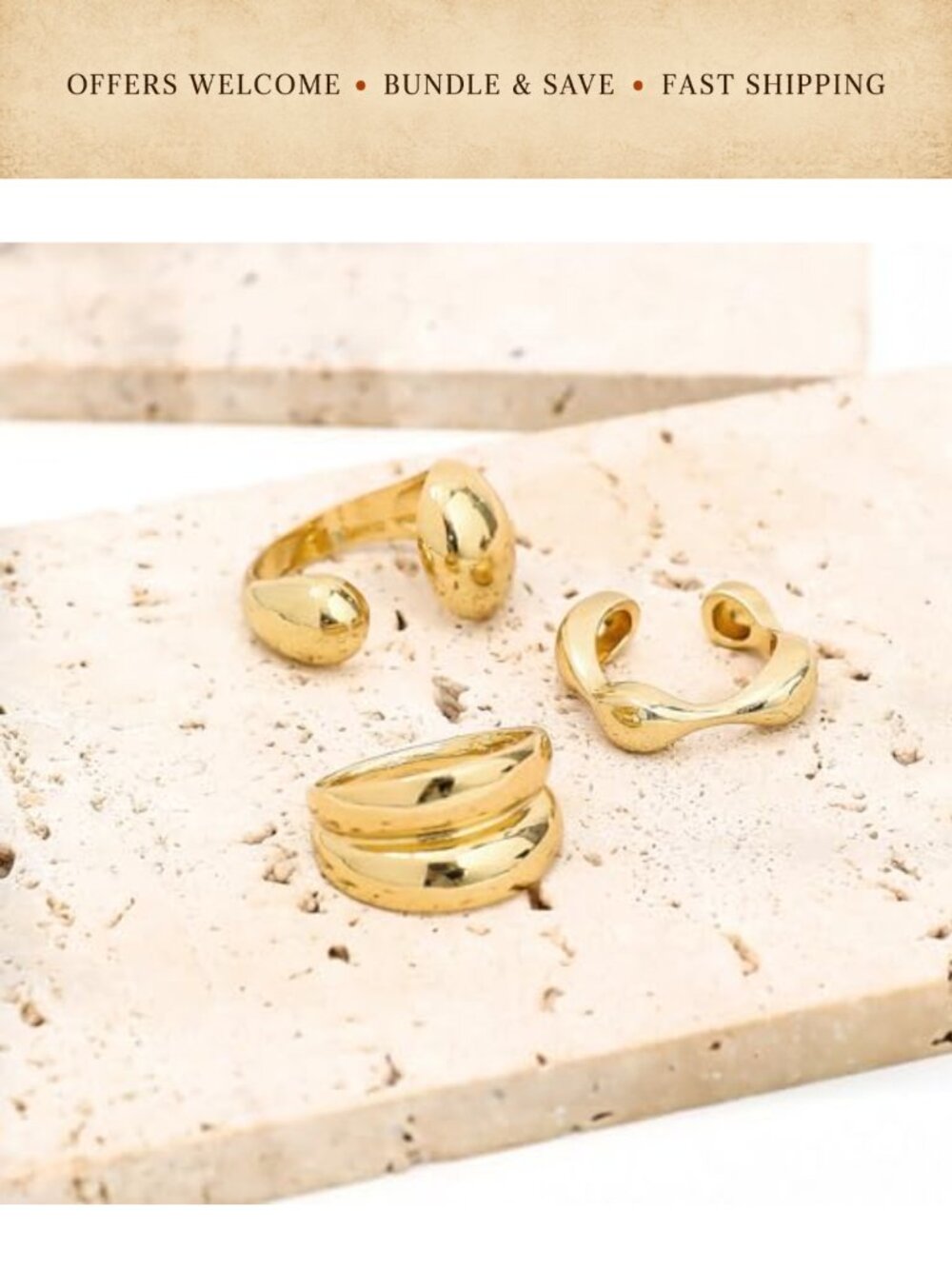 9 Pc Chunky Gold Plated Statement Rings Stackable Knuckle Set - Picture 6 of 6